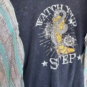 Watch Your Step Snake & Boot Graphic Tee - Black & Yellow Kimono One size